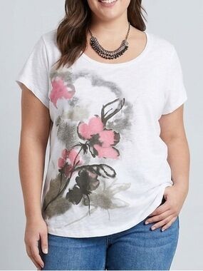 😍SHOW SPECIAL WAREHOUSE ONE Short Sleeve White T-Shirt with Flowers XXL